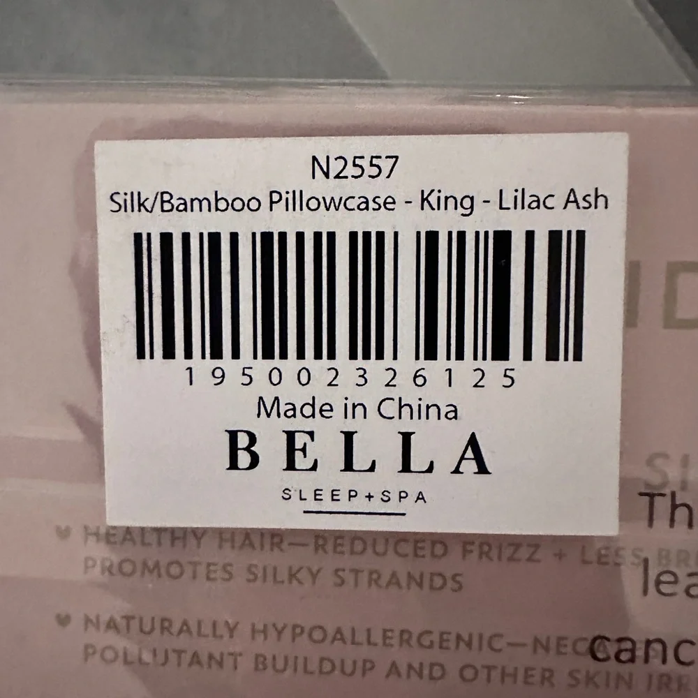 🆕 Bella Sleep + Spa Silk + Bamboo Dual-Sided Pillowcase King Lilac-Ash NIB